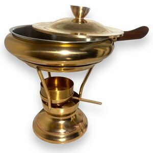 Vintage Saxton Inc California Copper Chafing Warmer Fondue Pan Wood Handle 6 pc